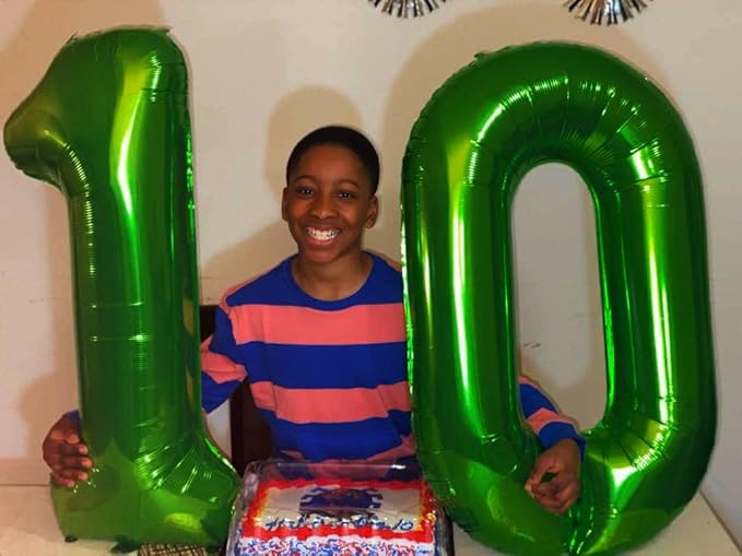 10 Balloon Number, Green Number 10th Birthday Balloons 40 Inch, 10 Years Old Green Birthday Decorations for Boys Girls, 10th Anniversary Decorations