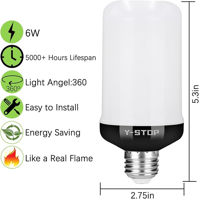 Y- STOP Upgraded LED Flame Light Bulbs, 4 Modes Flickering Light Bulb Outdoor with Upside Down Effect, E26 Base Flame Bulb for Christmas Decorations Outdoor, Halloween Lights, Party Decor (2 Pack)