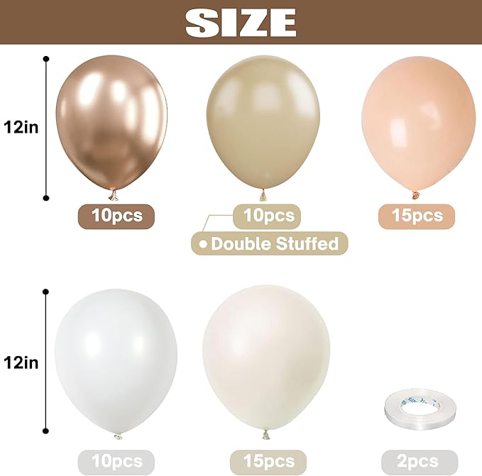 White Sand Balloons Set, 60 Packs 12 Inch Double Stuffed Beige Boho Balloons with Metallic Chrome Champagne Nude Neutral Cream Balloon for Bridal Shower Baby Shower Birthday Wedding Party Decoration