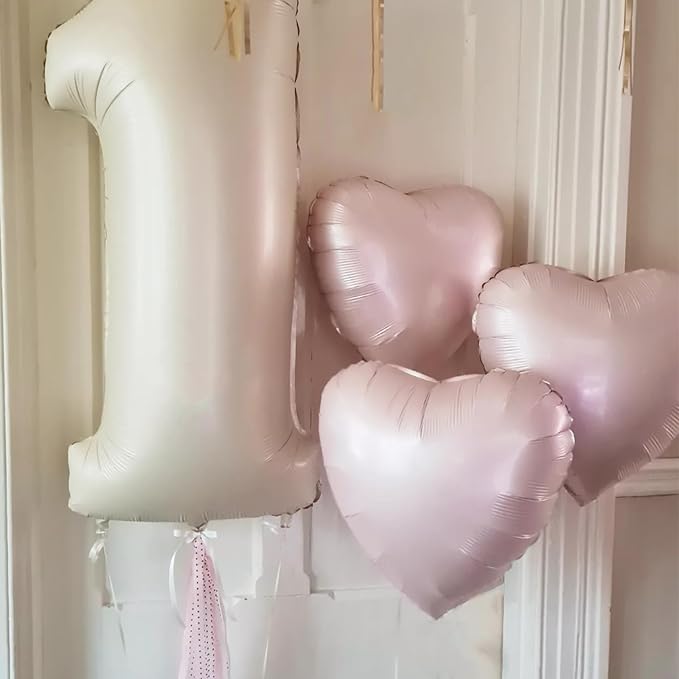 Baby Pink Heart Balloons, 18 Inch Pink Heart Balloons, 12Pcs Large Pearl Pink Heart Shape Foil Balloons, Pastel Pink Helium Foil Balloons for Boho Girls Women Birthday Wedding Baby Shower Valentines