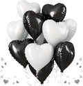 Black White Heart Balloons, 18 Inch Large Matt Black and White Heart Shape Foil Helium Balloon for Birthday Wedding Graduation Engagement Baby Shower Valentines Bachelorette Party Decoration