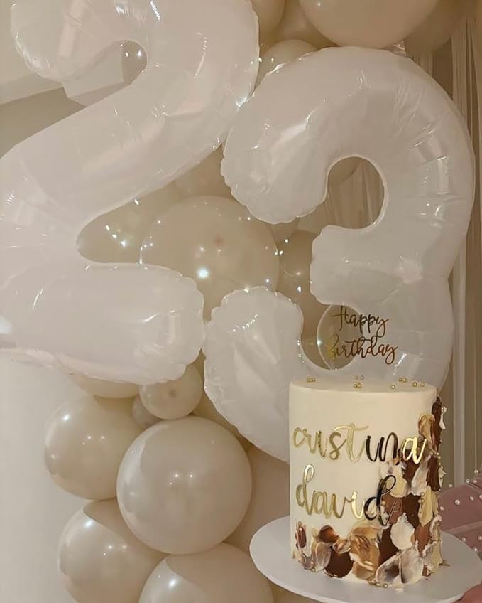 White Number 2 Balloon 40 Inch, 2nd Birthday Decoration for Toddlers Girls Boys, Sparkling 2 Number Balloon Party Decor