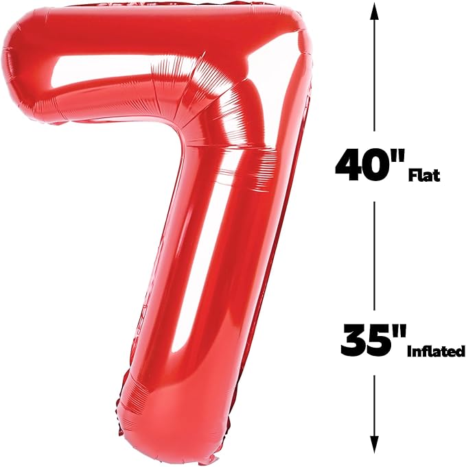 Red Number 7 Birthday Balloon 40 Inch, Digital Balloons for 7 17 27 70 77 Party Celebration Decorations Supplies, Mylar Foil Numbers Balloon for Seven Wedding Anniversary