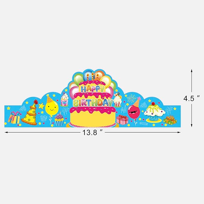Pack of 36 Birthday Crowns for Kids - Colorful Paper Party Hats for Students Classroom School VBS Party Supplies