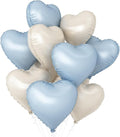 Baby Blue Heart Balloons,10Pcs Cream White Blue Foil Heart Shaped Balloons,18Inch Sand White Pastel Blue Helium Balloon for Valentines,Engagement,Birthday,Baby Shower,Wedding Party Decorations