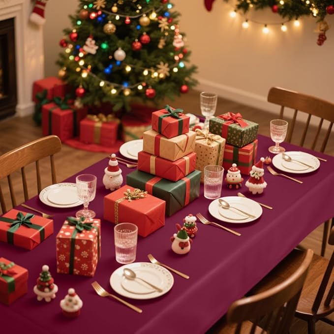 Smiry Disposable Table Cloth - 12 Pack, 54 x 108 Inch Waterproof Rectangle Tablecloths for Parties, Decorative Plastic Table Cover, Leakproof & Sturdy, Wine Red