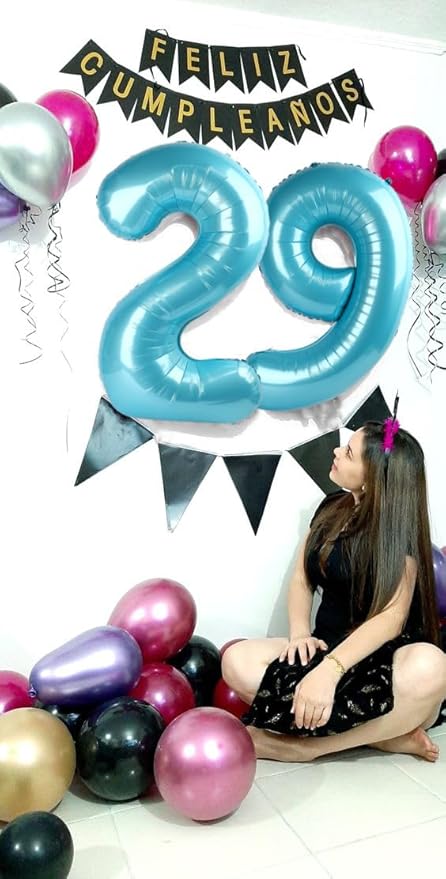 40 Inch Number 8 Balloon, Pearl Blue 8 18 28 80 Birthday Balloons for Men Boys, 8th Birthday Decorations Party Supplies, Wedding, Graduations