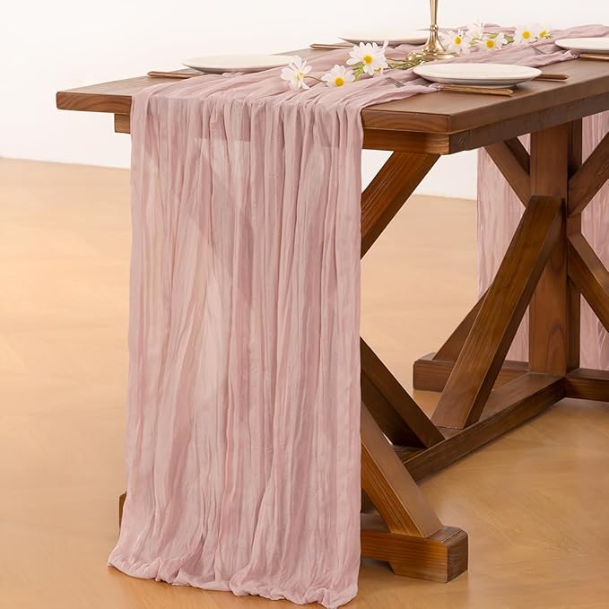 Socomi10pcs Pink Cheesecloth Table Runner Boho Rustic Gauze Dusty Pink Easter Spring 120 inch 10FT Cheese Cloth Runner for Wedding Party Baby Shower Birthday Home Decor Holiday Decorations