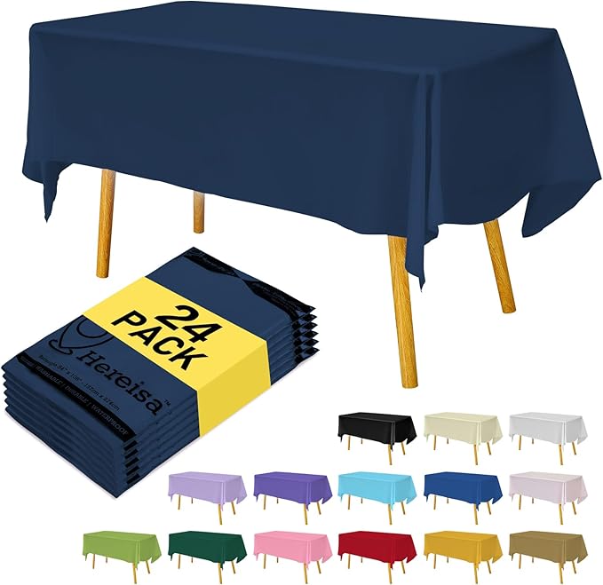 Navy Blue Disposable Plastic Tablecloth for Rectangle Tables (24 Pack) Premium Decorative Table Cloths for Parties, Events & Weddings, Indoors & Outdoors, 54 x 108 inches, Plastic Table Cover