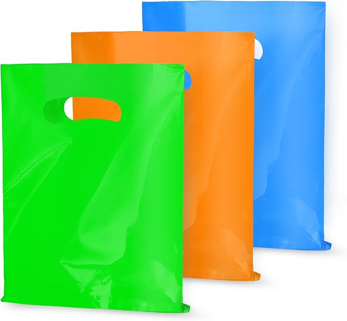 24 PCS Plastic Party Favor Small Gift Bags, 6"x8" Goodie Bags for Kids, Candy Treat Pouches Bulk with Handle for Kids' Birthday Party, Thanksgiving, Christmas, Halloween, 6 Colors