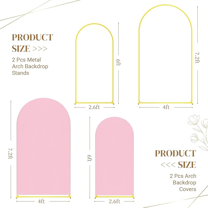 Metal Arch Backdrop Stand and Cover Set, 7.2FT, 6FT Party Backdrop, Easy to Assemble, Backdrop Stand for Parties, Birthday, Baby Shower