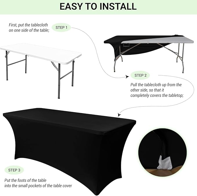 Obstal 8Ft Stretch Spandex Table Cover for Standard Folding Tables - 2 Pack Universal Rectangular Fitted Tablecloth for Party, Banquet, Events, Trade Show (Cream, 96L x 30W x 30H Inches)