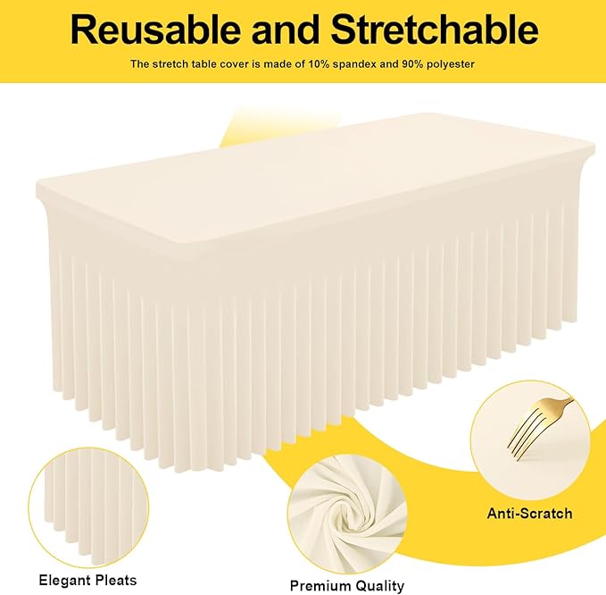 Smiry Spandex Tablecloth, Elastic Fitted Stretch Tablecloth for 6FT Rectangle Tables, Waterproof Washable Table Cover Skirt for Outdoor, Wedding, Banquet & Parties (Beige, 72Lx30Wx30H Inch)