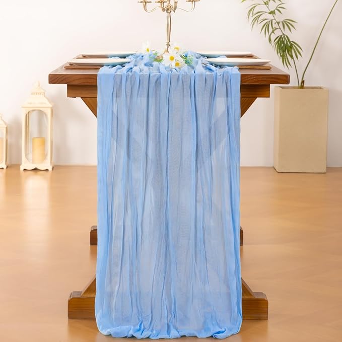 Socomi 6pcs Blue Easter Spring Cheesecloth Table Runner Boho Rustic Gauze 120 inch 10FT Cheese Cloth Runner for Wedding Party Baby Shower Birthday Home Decor Holiday Decorations