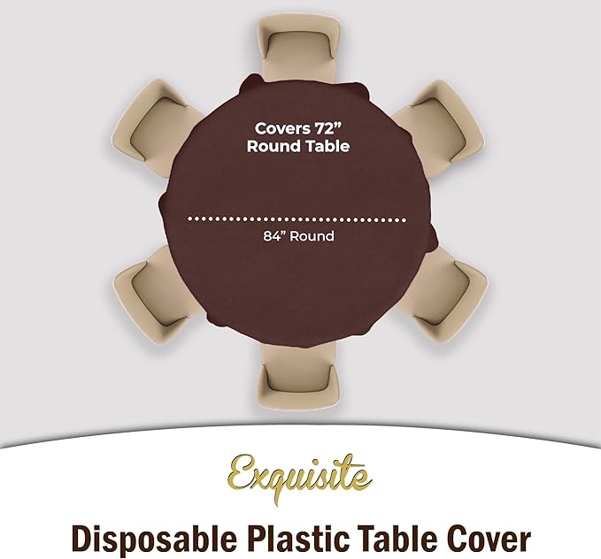Exquisite 12-Pack Premium Plastic 84-Inch Round Tablecloth - Brown