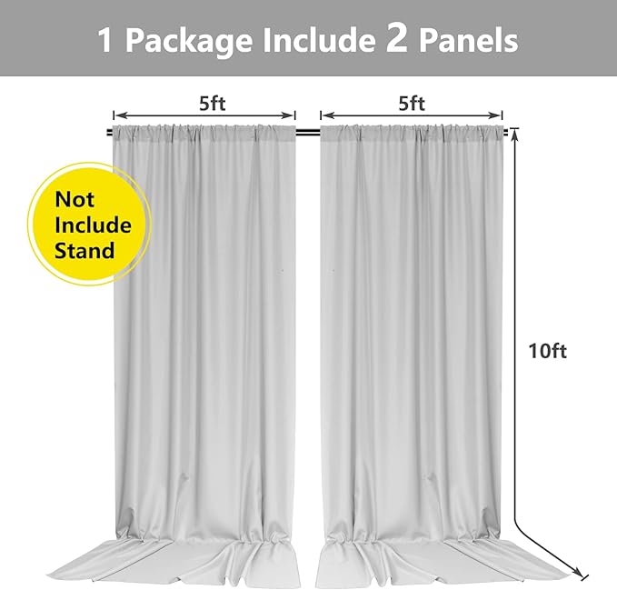 MYSKY HOME Light Grey Backdrop Curtains for Parties, Weddings, Stage - 5ft x 10ft, 2 Panels