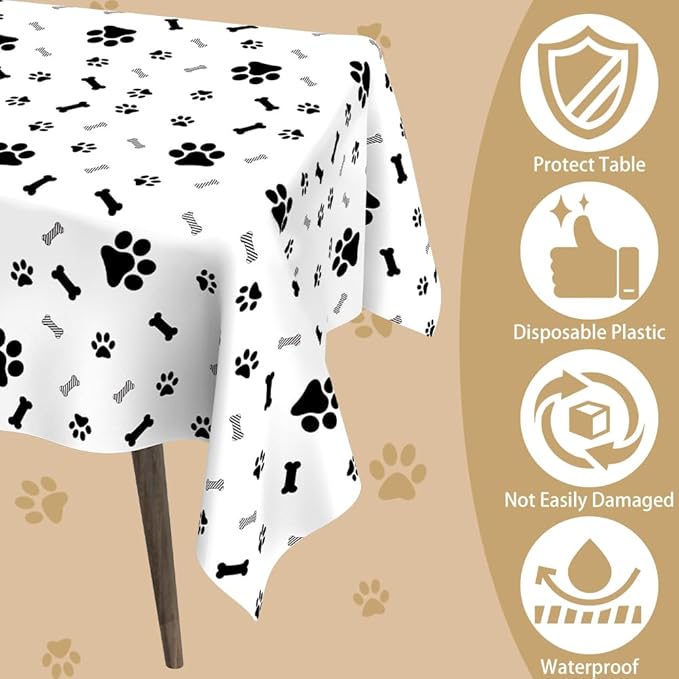 Dog Party Decorations, 6 Pack 54 x 108 Inches Paw Print Tablecloth, Disposable Plastic Rectangle Dog Table Cloth Cover Puppy Dog Themed Birthday Party Favors Decorations Supplies Pawty Table Decor