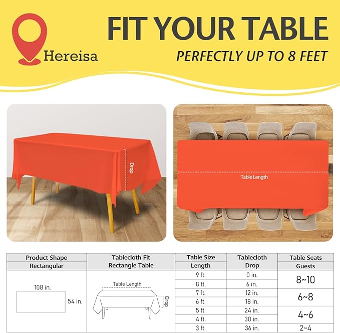 Plastic Orange Tablecloths 3 Pack Disposable Table Covers 54 x 108 Inches Pitch Onyx Table Cloths for Parties Birthdays Weddings Anniversary BBQ Picnic, Fits 6 to 8 Foot Rectangle Tables