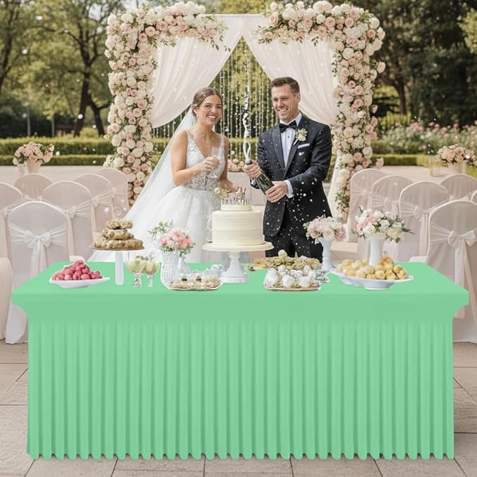 Smiry Spandex Tablecloth, Elastic Fitted Stretch Tablecloth for 4FT Rectangle Tables, Waterproof Washable Table Cover Skirt for Outdoor, Wedding, Banquet & Parties (Bright Green, 48Lx30Wx30H Inch)