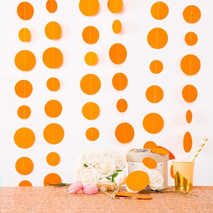 Orange Paper Garland Circle Dot Party Banner Streamer Backdrop Hanging Decorations, 20 Feet in Total
