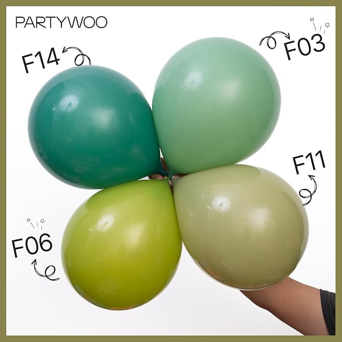 PartyWoo Olive Green Balloons 50 pcs 12 Inch Matte Sage Boho Green Eucalyptus Helium Balloons for Wedding Baby Shower Gender Reveal Birthday Graduation Jungle Safari Party Decorations Green-F06