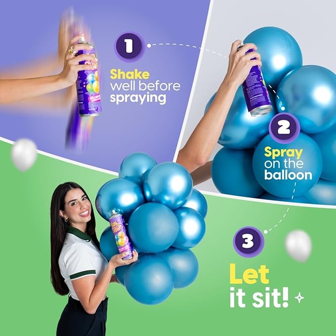 Party Shine Balloon Shine Spray, Silicone Spray for Latex Balloons, Balloon Spray Shine, Waterproof, Fragrance-free and Less Slippery Formula, Perfect for Balloon Décor, Parties, Events, 13oz (1 Pack)