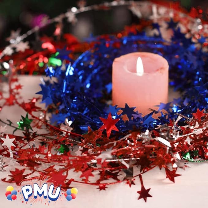 PMU 25 Ft Star Wire Shiny Garland Red - Halloween, Christmas Party, Wedding, Birthday, Festive Home Decoration Ornament Red