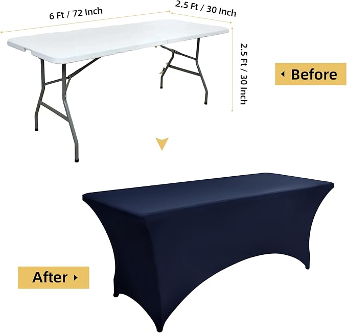 10-Pack 6ft Spandex Table Covers for Rectangle Standard Folding Tables - Wrinkle Resistant Stretch Tablecloths - Ultimate Fitted Table Protector for Parties, Banquet, Wedding