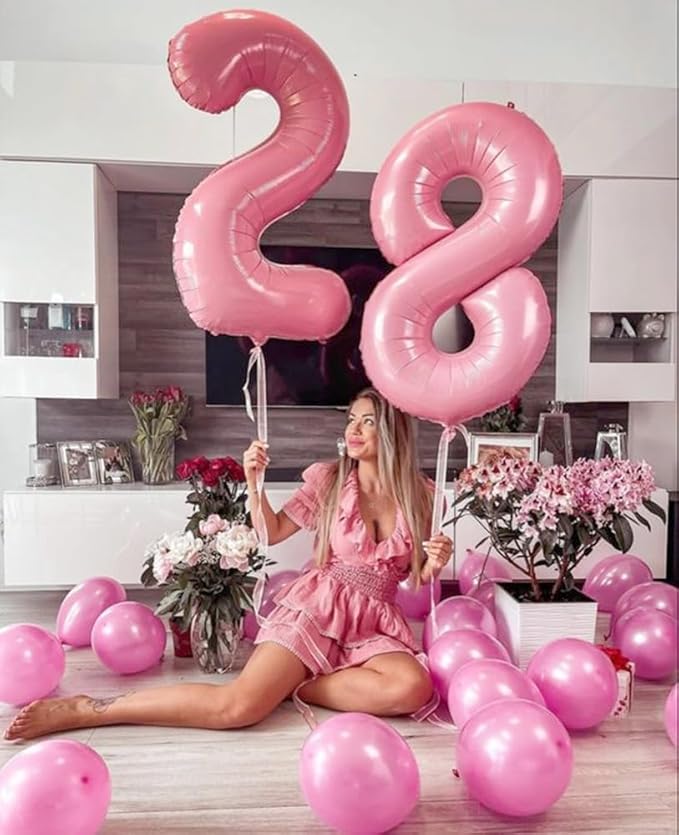 40 Inch Number 7 Balloon, Pearl Pink Seven Birthday Decor, 7 17 27 70 Year Old Balloon Number for Engagement, Wedding, Graduations