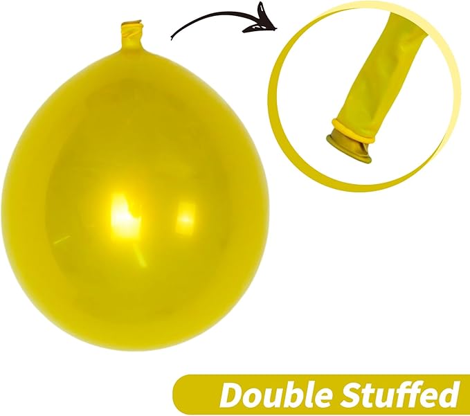 Chrome Yellow Balloons, 50 PCS 10 Inch Double-Layered Metallic Yellow Balloons, Shiny Thick Chrome Metallic Latex Helium Balloon for Birthday Wedding Graduation Party Decoration Supplies