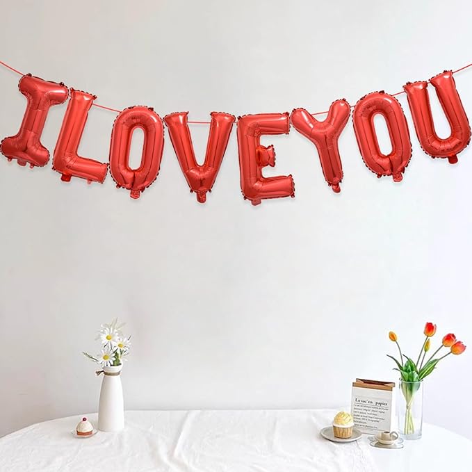 2 Set 16Pcs Red I LOVE YOU Letter Balloons 16in Balloon Foil Letter Decorations Party Decor Red Letter Balloons I LOVE YOU Party Supplies