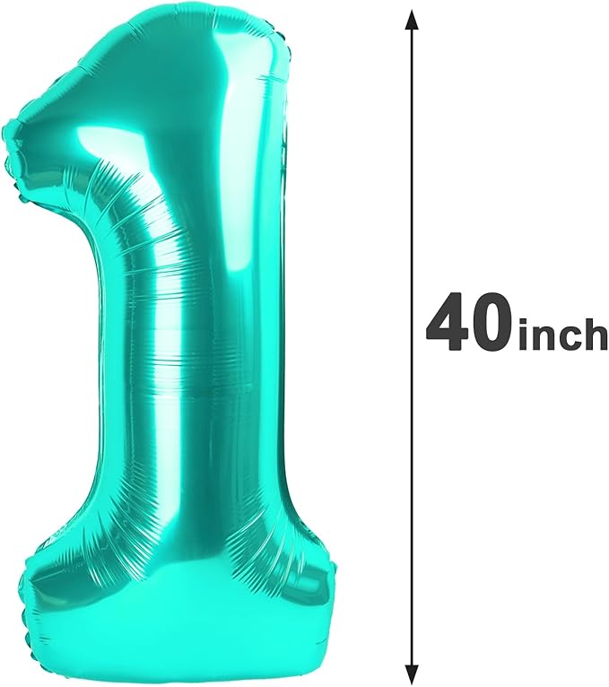 Teal Blue Number 1 Balloon 40 inch, Number 1 Birthday Balloons for Boy Girl, Teal Blue Foil One Balloon for 1st 10 11 12 16 18 Birthday Party, Anniversary Celebration Number Decorations