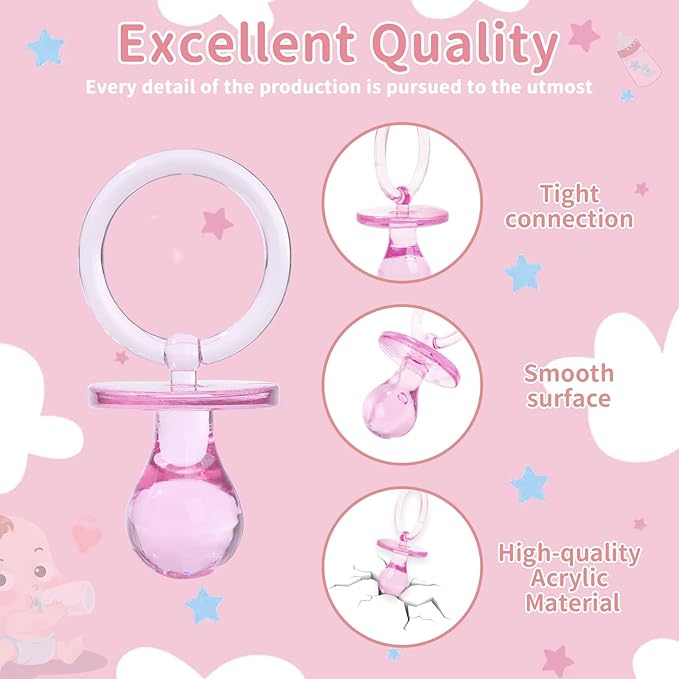 Pacifiers for Baby Shower Game, 36PCS Plastic Pacifiers for Baby Shower Decoration DIY, Large Size Baby Shower Pacifiers, Gender Reveal Party Table Scatter/Hunt Baby Shower Game Props(Pink, 2.75 in)