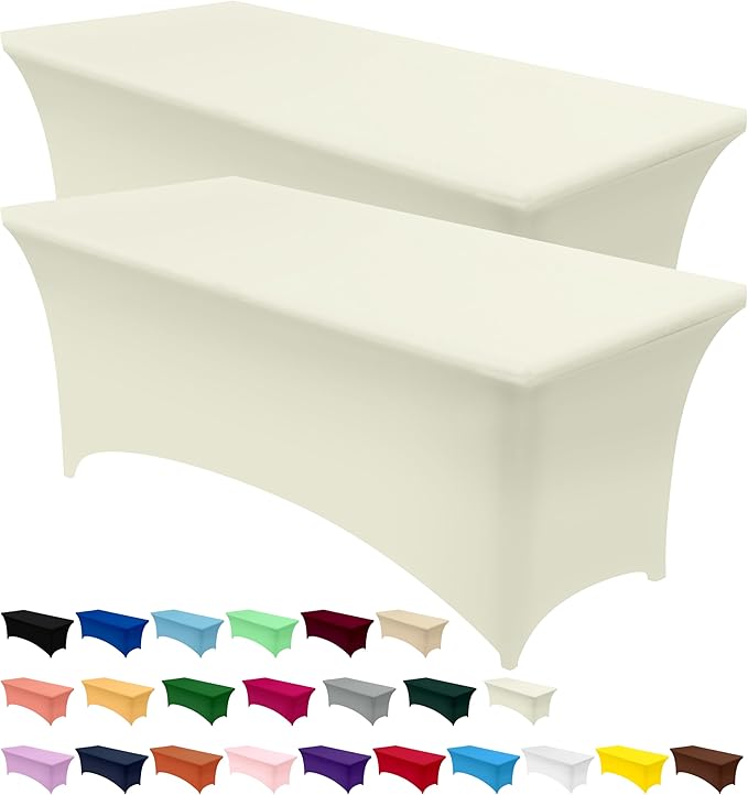 Utopia Kitchen Spandex Tablecloth 2 Pack [6FT, Ivory] Tight, Fitted, Washable and Wrinkle Resistant Stretch Table Cloth Rectangle Cover for Trade Show, Weddings & Parties [72Lx30Wx30H Inch]