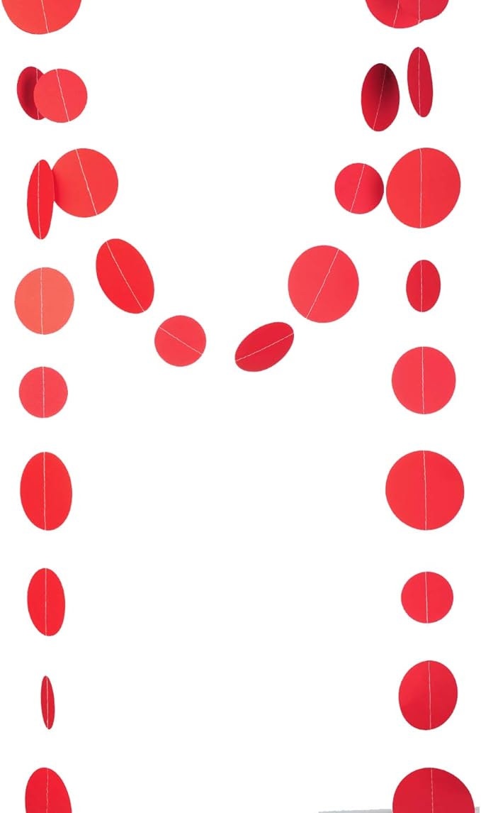 Red Paper Garland Circle Dot Party Banner Wall Streamers Backdrop Ceiling Hanging Decorations, 20 Feet in Total