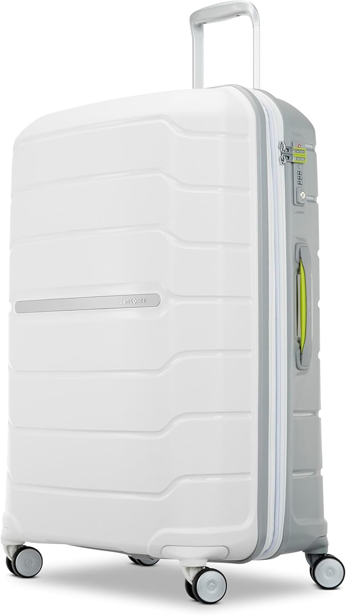 Samsonite Freeform 28-Inch Large Luggage with Dual 360° Spinner Wheels - Checked Suitcase - TSA Lock, Airline-Approved - Lightweight Durable Polypropylene Expandable Hardshell - White/Grey