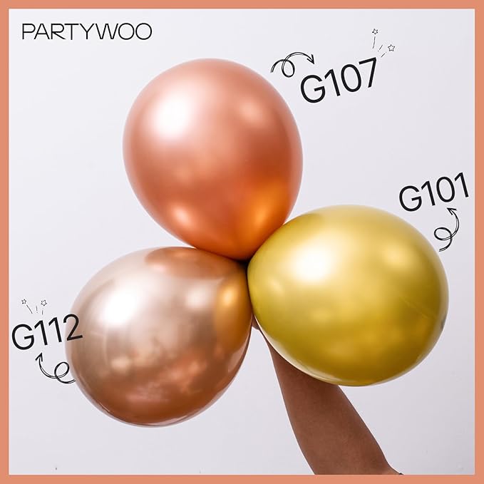 PartyWoo Rose Gold Balloons 140 pcs Different Sizes of 18 12 10 5 Inch Gold Balloon Arch Kit Garland for Birthday Graduation Bachelorette Bridal Shower Wedding Party Decorations Rose Gold-G107
