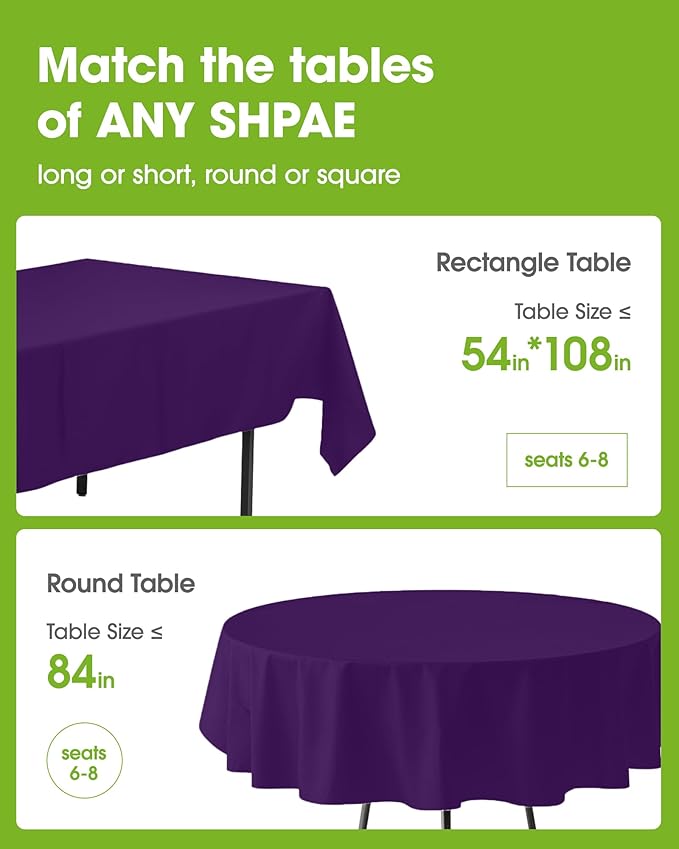Pureegg Plastic Table Cloth Disposable 8 Pack, 84'' Round Table Cloths, Graduation Decorations Class of 2026, Graduation Party Tablecloths, Round, Plastic Cover, Leakproof & Sturdy, Purple