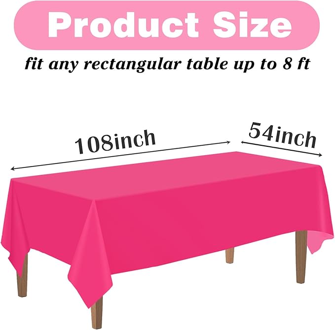 Kopokita 6PCS Hot Pink Plastic Tablecloths 54 x 108 Inch, Disposable Table Cloths Rectangle Party Table Covers