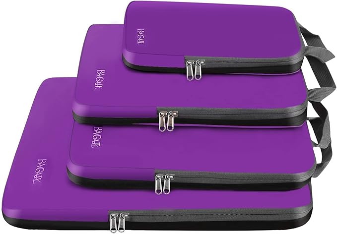 BAGAIL 4 Set/6 Set/8 Set Compression Packing Cubes Travel Accessories Expandable Packing Organizers (Cloth Pattern, 4-Purple)