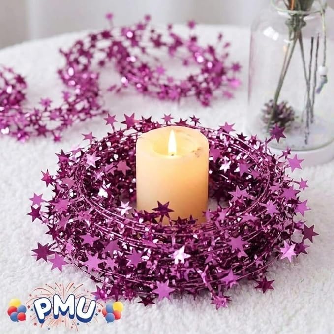 PMU 150 Ft Star Wire Shiny Garland Light Pink - Halloween, Christmas Party, Wedding, Birthday, Festive Home Decoration Ornament Light Pink (6pc-25Ft Each)