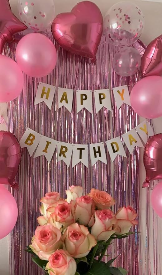 Pink Backdrops Curtains Party Decorations, Tinsel Streamers Birthday Decoration for Women Sweet 16, Photo Booth Props for Princess, Wedding, 4Pack 3.28X6.56Ft