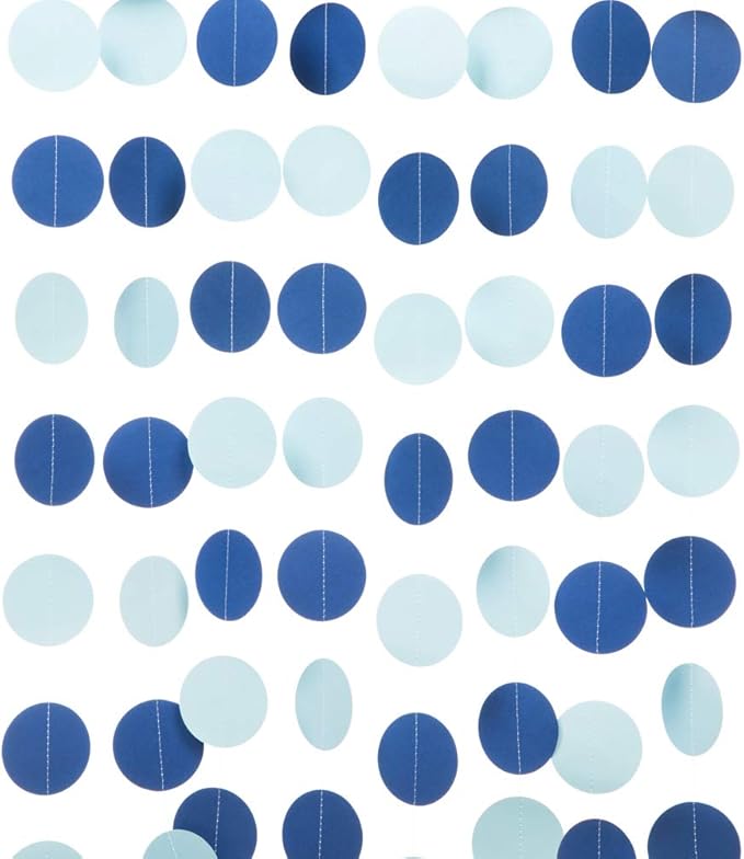 WEVEN Blue Paper Garland Circle Dots Party Garland Streamer Backdrop Hanging Decorations, 2.5" in Diameter, 20 Feet in Total