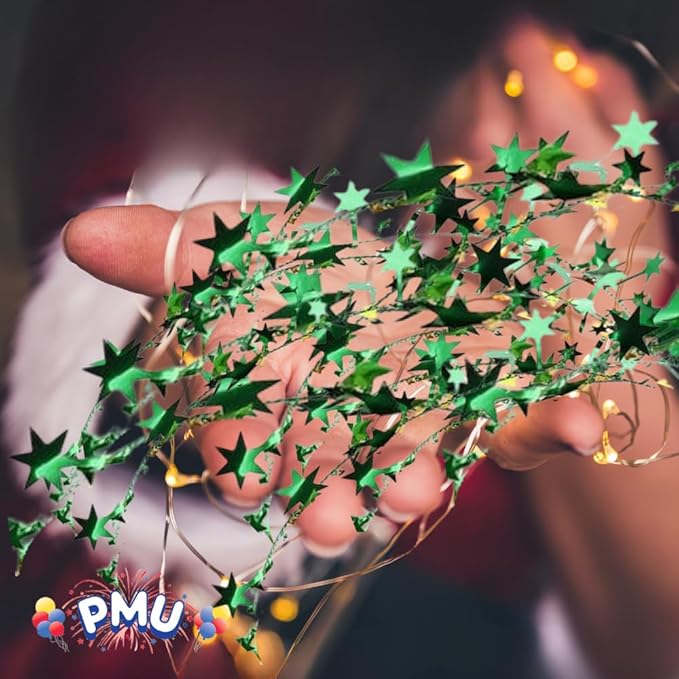 PMU 75 Ft Star Wire Shiny Garland Green - Halloween, Christmas Party, Wedding, Birthday, Festive Home Decoration Ornament Green (3pc-25Ft Each)