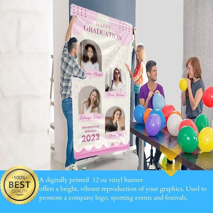 Custom Happy Birthday Vinyl Banner Sign, Personalized Party Backdrop, Gift, and Decoration - From NiceMemoryLLC. (Party colors)