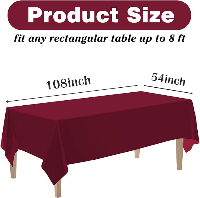 Kopokita 2PCS Burgundy Plastic Tablecloths 54 x 108 Inch, Disposable Table Cloths Rectangle Party Table Covers