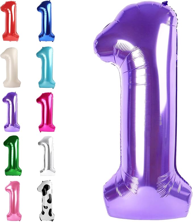 Purple Number 1 Balloon 40 inch, Number 1 Birthday Balloon for Boy Girl, Purple Foil One for 1st 10 11 12 16 18 Birthday Party, Anniversary Celebration Number Balloons Decorations
