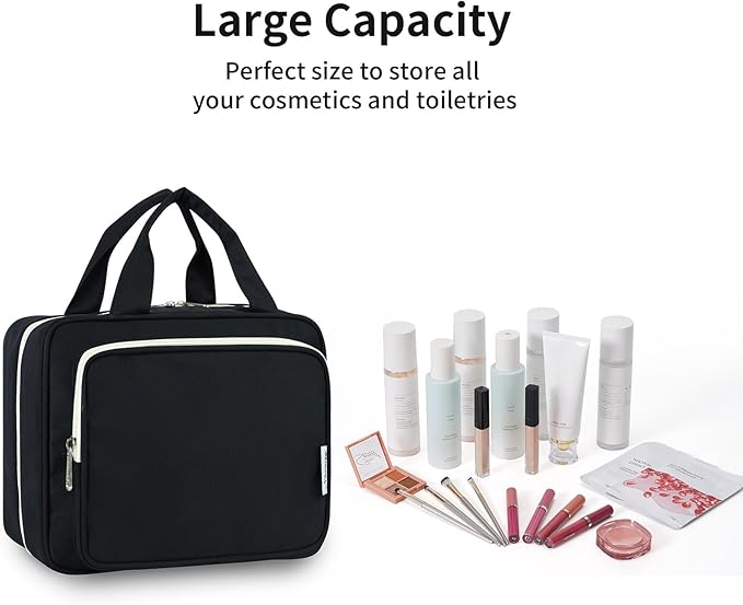 Narwey Hanging Toiletry Bag for Women Travel Makeup Bag Organizer Toiletries Bag for Travel Size Essentials Accessories Cosmetics (Black (Medium))