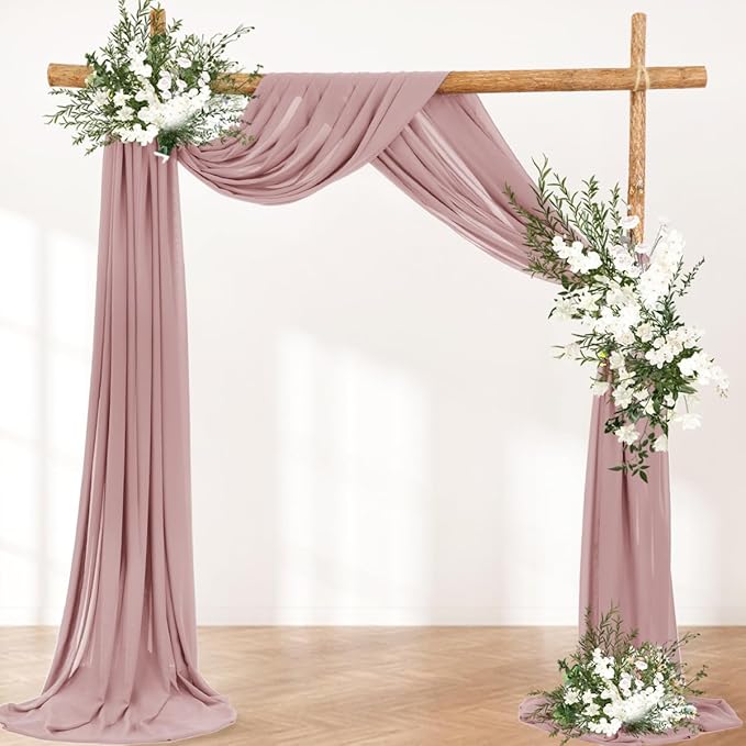Wedding Arch Draping Fabric 30'' x 18FT Sheer Chiffon Arch Drape Backdrop 1 Panel Dusty Rose Drape for Easter Bridal Shower Photo Booth Church Decor Birthday Party Outdoor Decoration