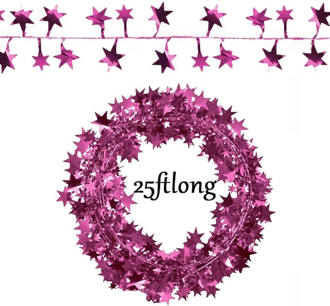 PMU 75 Ft Star Wire Shiny Garland Light Pink - Halloween, Christmas Party, Wedding, Birthday, Festive Home Decoration Ornament Light Pink (3pc-25Ft Each)